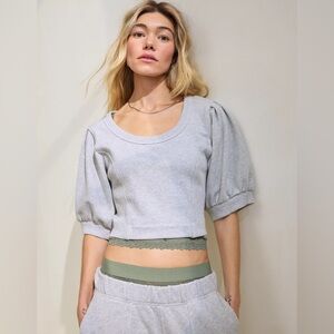 AERIE Ribbed Short Sleeve Sweatshirt